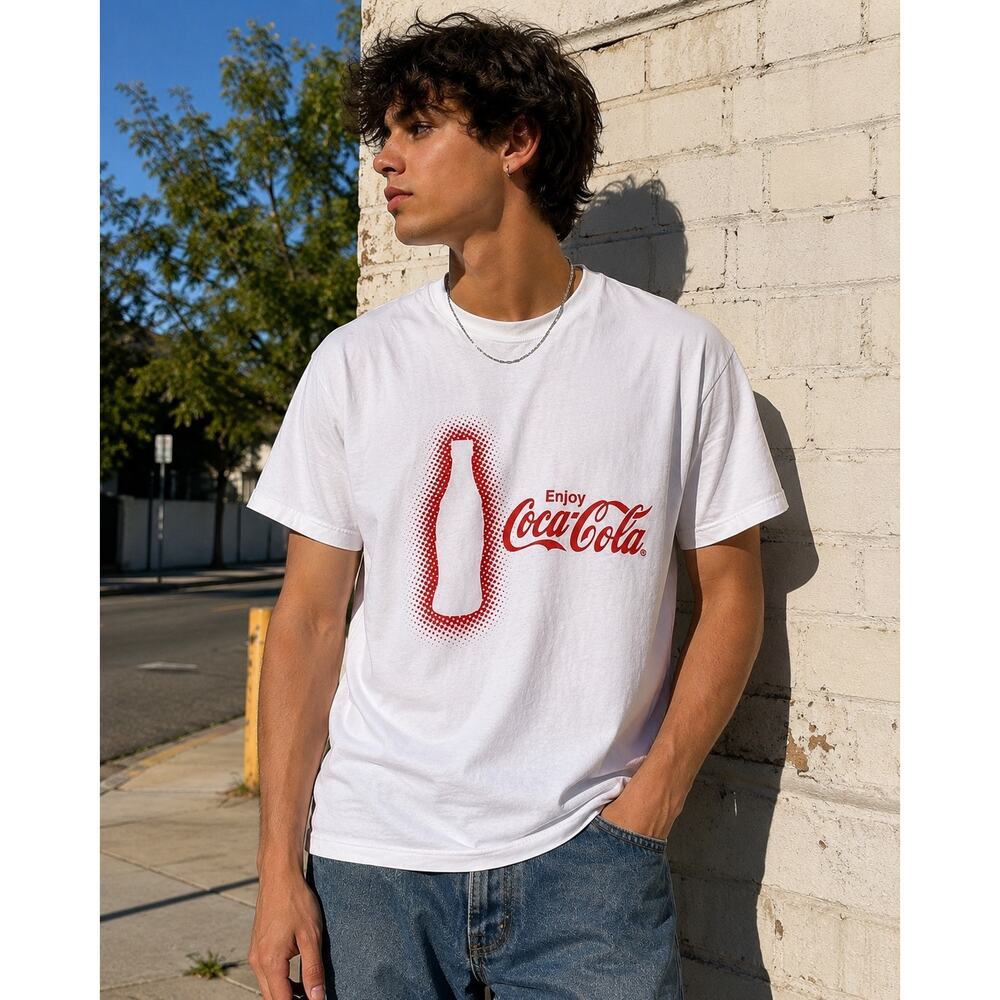 Coca Cola Soda Graphic T Shirt White  Red Logo Hanes Adult XL Y2K Vintage